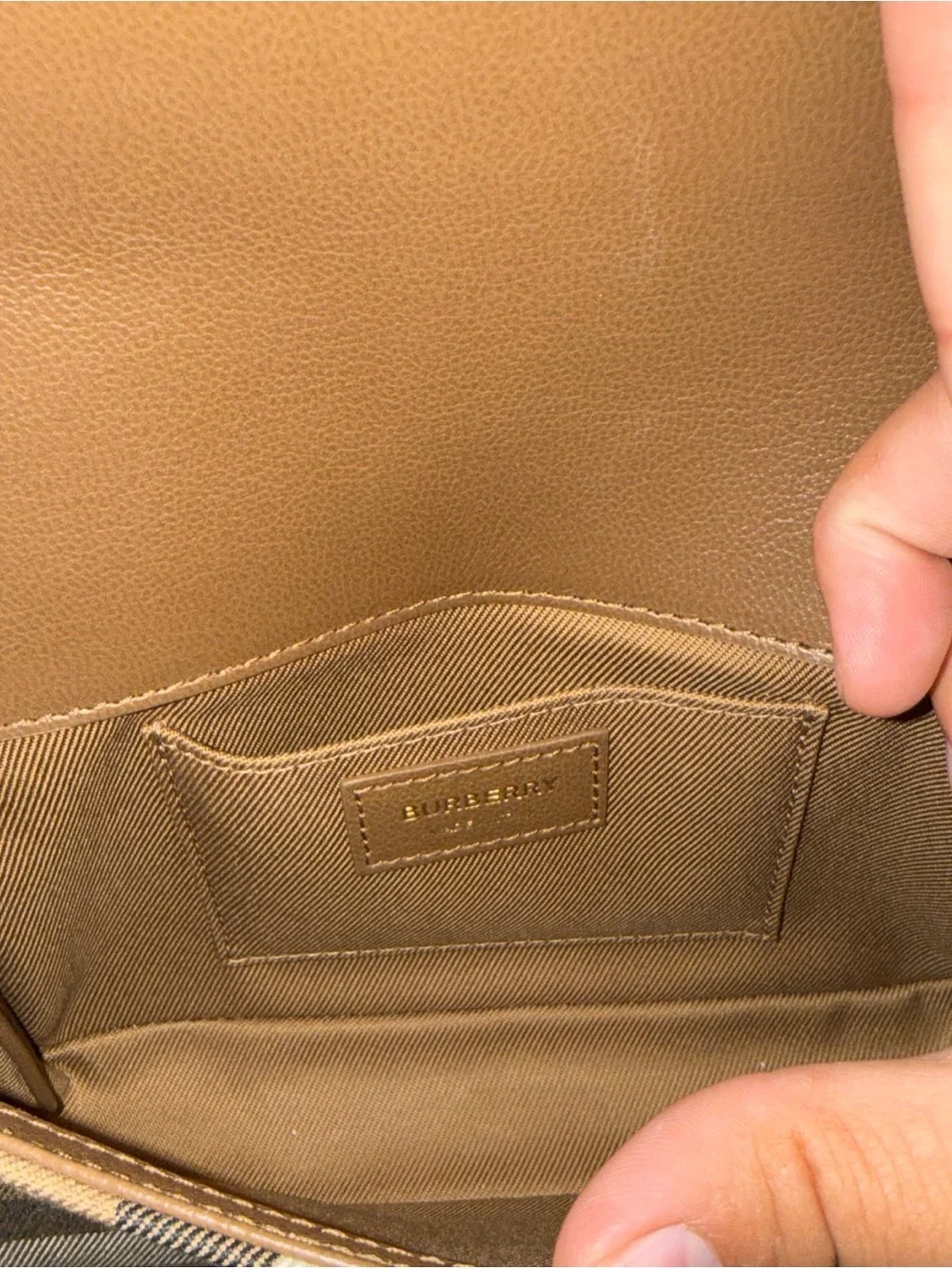 Burberry Crossbody Hampshire House Check Derby Tan
